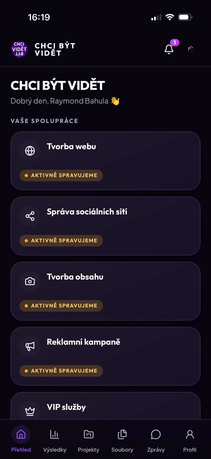 Přehled klientské aplikace CHCI BÝT VIDĚT