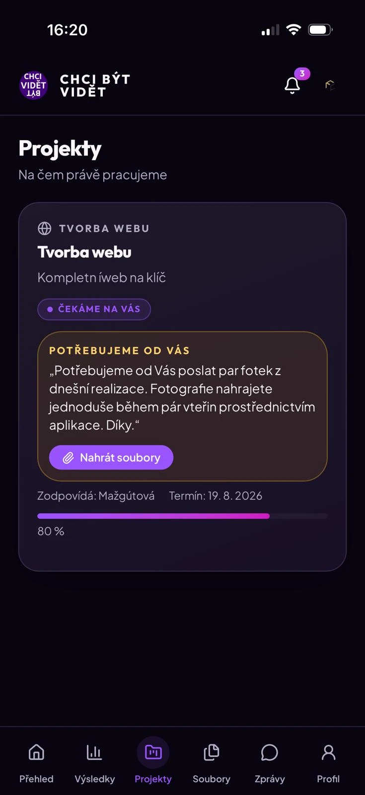 Projekt v klientské aplikaci CHCI BÝT VIDĚT