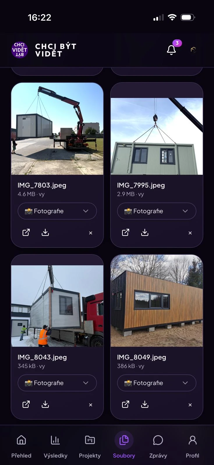 Galerie souborů v klientské aplikaci CHCI BÝT VIDĚT